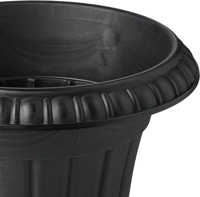 PL10BK Classic Traditional Plastic Urn Planter Indoor/Outdoor, 15" x 13", Black-Ruum Studio Home