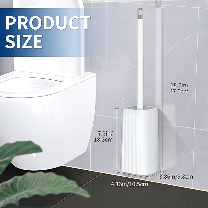 Toilet Brush & Holder Set, Lightweight Plastic Handle, Space Saving for Storage, Deep Cleaning, Drip-Proof, Easy to Assemble, Nylon Bristles, White & Grey-Ruum Studio Home