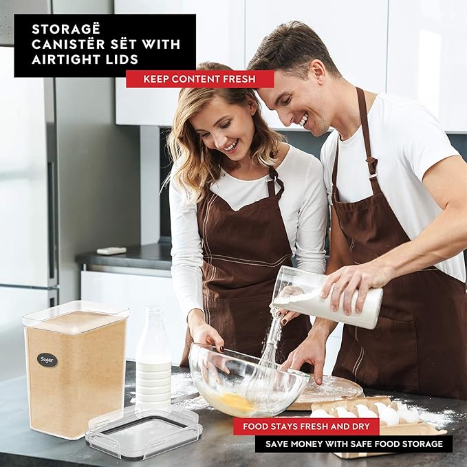 Extra Large Flour and Sugar Storage Containers 6.5L - 220 Fl. Oz 2 Pc Plastic Bulk Airtight Food Storage Rice Containers With Lids - Kitchen Pantry Organizer and Storage Canisters, Marker and Labels-Ruum Studio Home