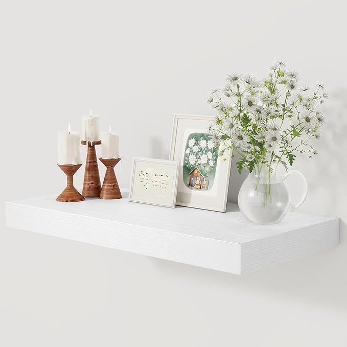 12 Inch Deep White Floating Shelves, 24 x 12 Floating Shelf for Books, Rustic Wood Deep Wall Shelves for Home Storage & Display, 2" Thicked Shelves for Kitchen, Living Room, Bedroom, 1 Pack-Ruum Studio Home