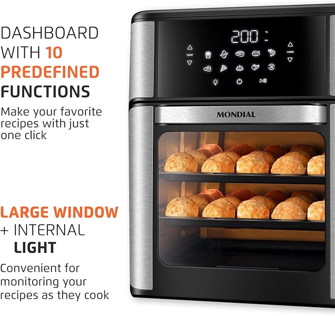 Air Fryer Oven 1800W, 12.7QT Capacity, Touchscreen Panel, Automatic Shut-Off – Black & Stainless Steel – Mondial-Ruum Studio Home