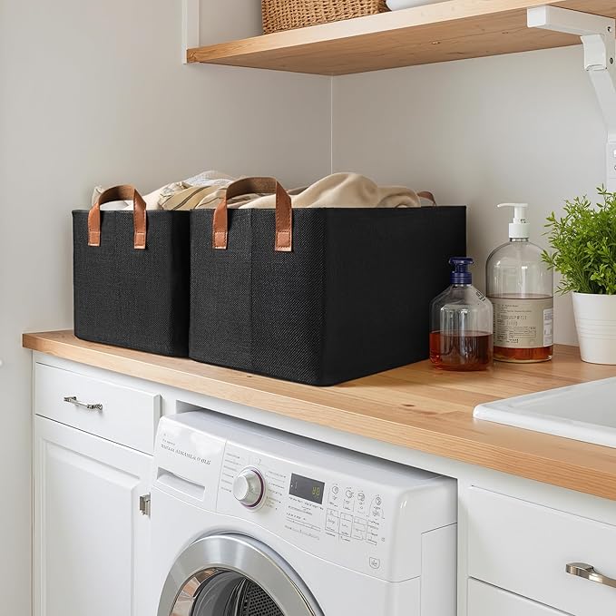 GRANNY SAYS Storage Baskets for Shelves, Closet Organizer Bins, Clothes Storage Bins with Metal Frame, Large Baskets for Organizing and Storage, Collapsible, Black, 2-Pack-Ruum Studio Home