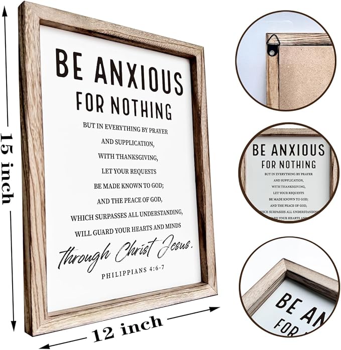 Christian Wooden Wall Signs, Farmhouse Home Decor, Christian Hanging Decor, Living Room Decors, Framed Wall Plaque Sign 15 * 11.5 inches, Be Anxious for Nothing Sign-Ruum Studio Home