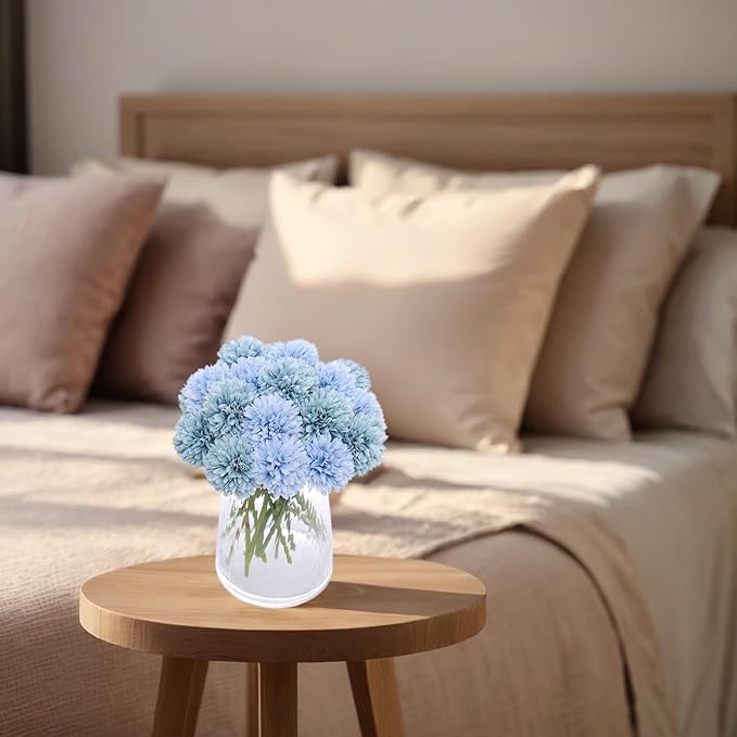 Kimura's Cabin 20Pcs Fake Silk Chrysanthemum Artificial Ball Flower Fake Mums Flowers Wedding Arrangements Bouquets Home Kitchen Table Center DIY Decoration (Blue)-Ruum Studio Home