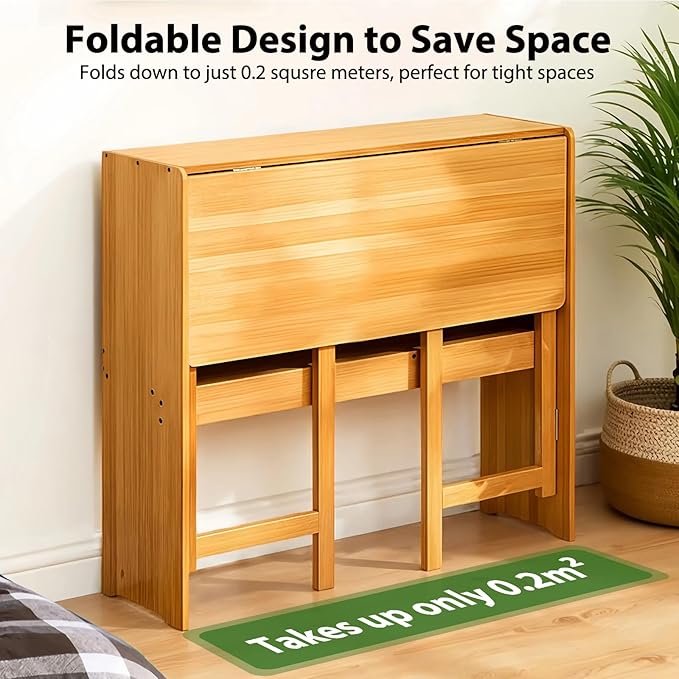 39.37" Bamboo Folding Desk,Space-Saving Computer Desk for Small Spaces, Foldable Study Table for Bedroom, Home Office, Dorm, Apartment (Natural)-Ruum Studio Home