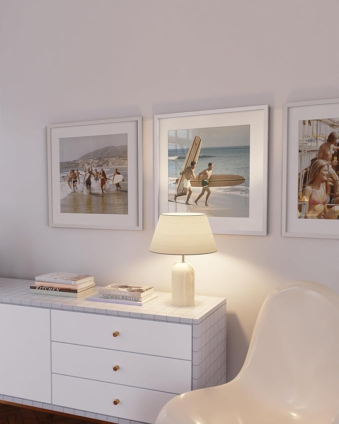 HAUS AND HUES 20x20 White Metal Picture Frames Matted to 16x16 - Features Premium Aluminum & Hanging Hardware, Shatterproof Plexiglass - Ideal for Home, Room, Office (20x20 in, White, Set of 3)-Ruum Studio Home