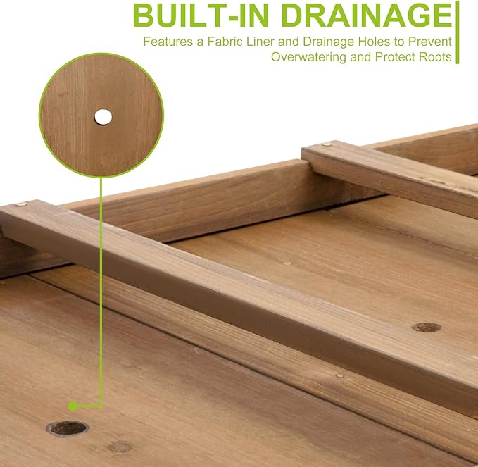Raised Garden Bed with Legs - Elevated Wooden Planter Box, Durable Fir Wood, Reinforced Frame with Drainage Holes, Liner, and Storage Shelf for Vegetables, Herbs, Flowers, 47" x 23" x 30"-Ruum Studio Home