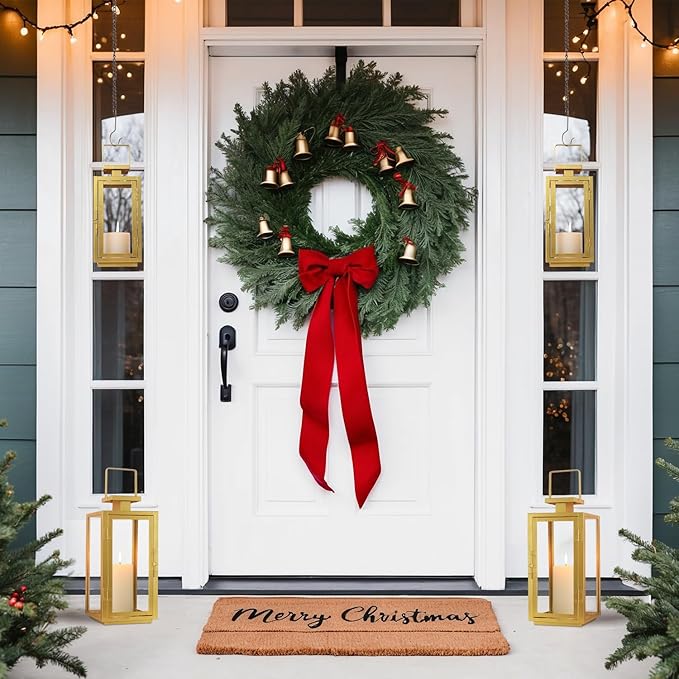 DECORKEY Fall Christmas Golden Decorations for Home, 17''&13'' Metal Candle Lanterns Decorative Outdoor&Indoor, Modern Hanging/Tabletop Candle Holders for Porch Patio Wedding Decor-Ruum Studio Home