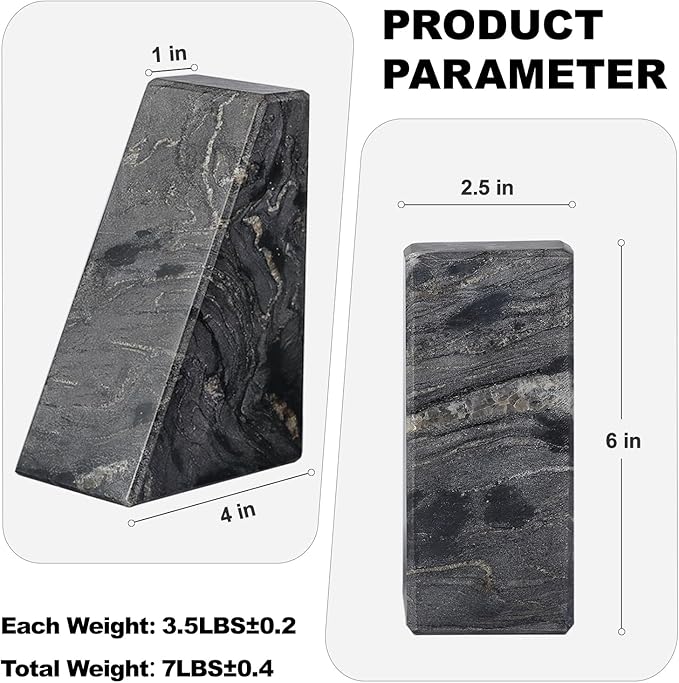 Marble Bookends for Heavy Books, Decorative Book Ends for Shelves, Titanium Black Stone Durable and Heavy-Duty Book Ends for Hardback Books & CDS, Unique Book Stopper & Holder, Set of 2-Ruum Studio Home