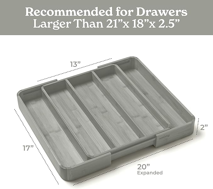 SMIRLY Silverware Drawer Organizer – Bamboo Kitchen Drawer Organizer, Adjustable Utensil Holder and Cutlery Tray, Drawer Dividers for Flatware and Kitchen Utensils-Ruum Studio Home