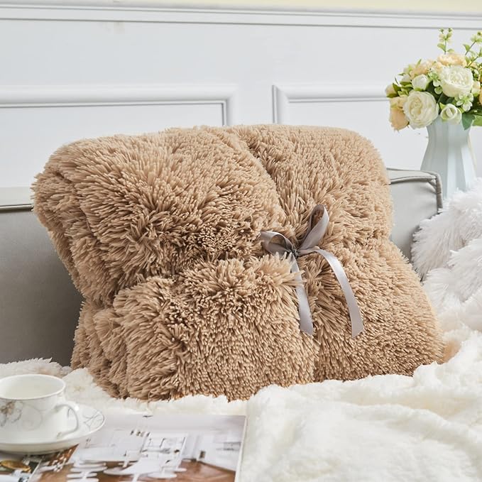GONAAP Fuzzy Faux Fur Throw Blanket Twin Size Brown Super Soft Cozy Plush Fuzzy Shaggy Blanket for Couch Sofa Bed (Brown, Twin(60"x80"))-Ruum Studio Home