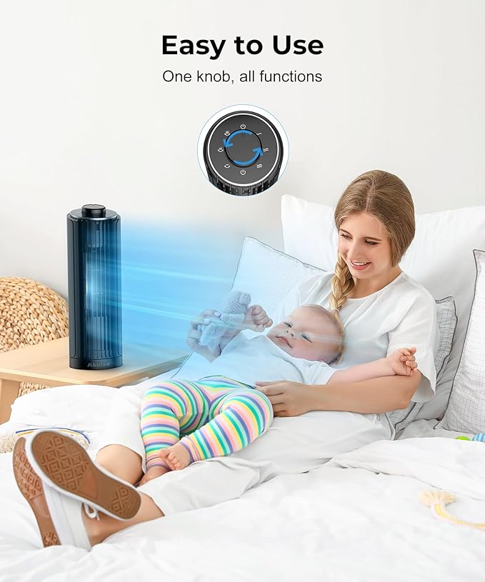 Abolee Tower Fan, 23ft/s Desk Fan, 70° Oscillating Table Fan for Bedroom, Standing Table Fan with 3 Modes, 2024 New 13 Inch Bladeless fan for Bedroom, Home,Office-Ruum Studio Home