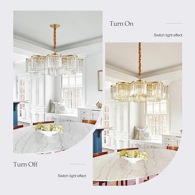 30.3“ Gold Semi Flush Mount Ceiling Light Fixtures, 8-Light Gold Modern Crystal Chandelier Height Adjustable Pendant Lighting for Bedroom Entryway Hallway Kitchen Island Living Room Foyer-Ruum Studio Home