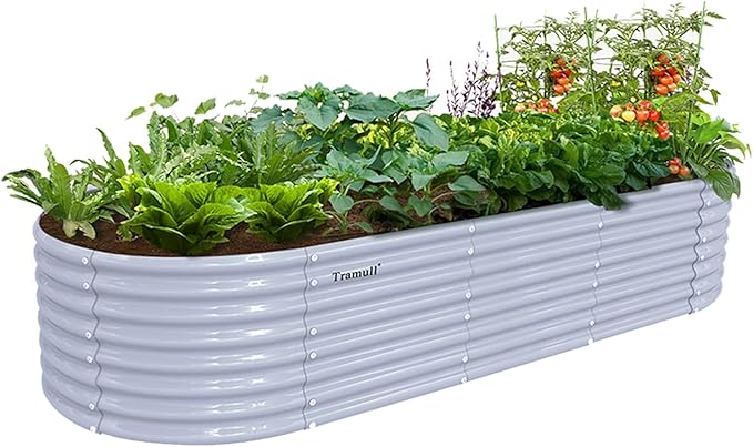 1 Pack 8x3x2FT Galvanized Raised Garden Bed Kit Oval Metal Ground Planter Box Outdoor Bottomless Planter Raised Beds for Vegetables Flowers Herbs Fruits, Gray-Ruum Studio Home
