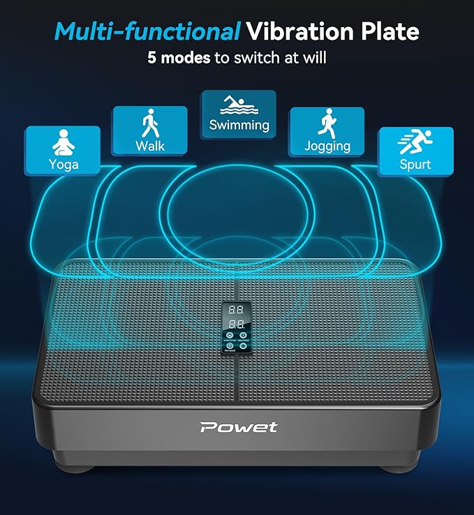 POWET Vibration Plate Exercise Machine, 99 Speed Levels with 5 Setting Modes, 400LBS Whole Body Workout Waver Vibration Plate for Lymphatic Drainage-Ruum Studio Home