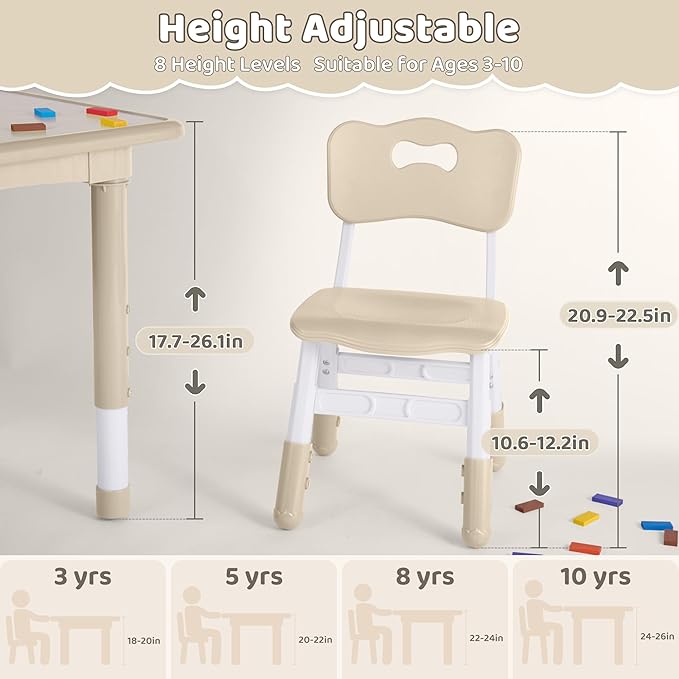 Kids Table and 2 Chairs Set, Height Adjustable (17.7"-26.1") Toddler Table and Chair Set, Multi-Activity Table with Graffiti Desktop, Children’s Table and Chairs for Classroom, Home & Daycare-Ruum Studio Home