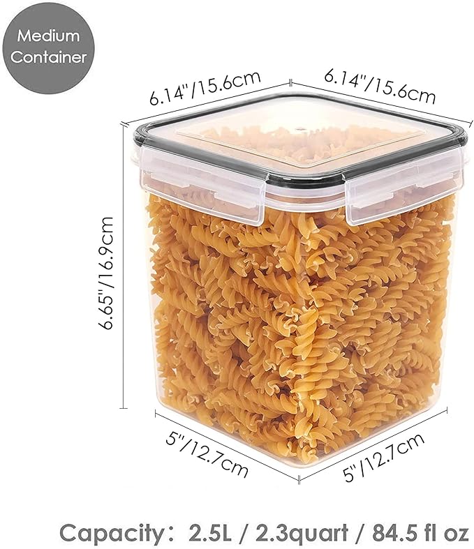 Vtopmart Food Storage Containers 2.5L / 84.5oz, 4 Pieces BPA Free Plastic Airtight Canister for Flour, Sugar, Baking Supplies, with 4 Measuring Cups and 24 Labels, Black-Ruum Studio Home