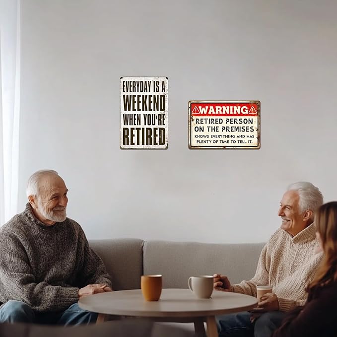 Retirement Signs - Funny Retirement Gifts for Men Vintage Warning Retired Person On Premises Metal Tin Sign for Happy Retirement Party Door Decor Retired Yard Gifts for Women 8x12 Inch-Ruum Studio Home