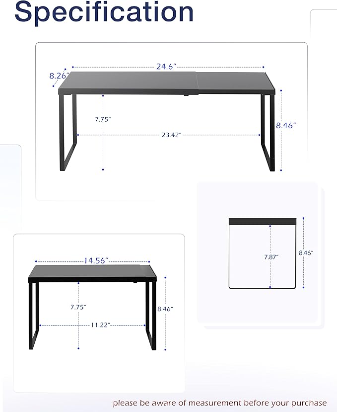 Nxconsu Cabinet Shelf Expandable Organizer Riser Rack for Kitchen Pantry Cupboard Under Sink Countertop Home Organization Extra Storage Space Saver Heavy Duty Metal Edgeless Design Black-Ruum Studio Home