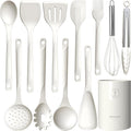 Silicone Cooking Utensils Set - 600°F Heat Resistant, Nonstick Kitchen Utensil Set with Spatulas, Spoons, Whisk, Tongs, BPA Free, Dishwasher Safe, Cream White-Ruum Studio Home
