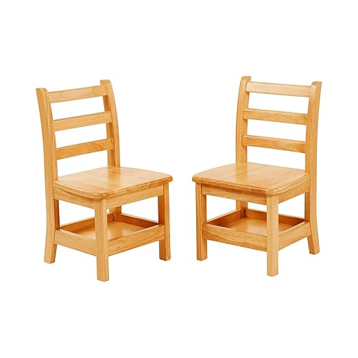 ECR4Kids Three Rung Ladderback Chair with Storage, 12in Seat Height, Classroom Seating, Honey, 2-Pack-Ruum Studio Home