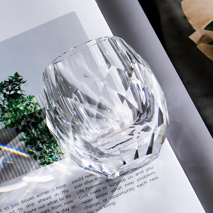KAMMAK Crystal Whiskey Glasses Set of 2, Handcrafted Old Fashioned Glasses Stemless, 3.71oz Hand Blown White Cocktail Glasses, Engagement Gifts for Couples, Women, Men-Ruum Studio Home