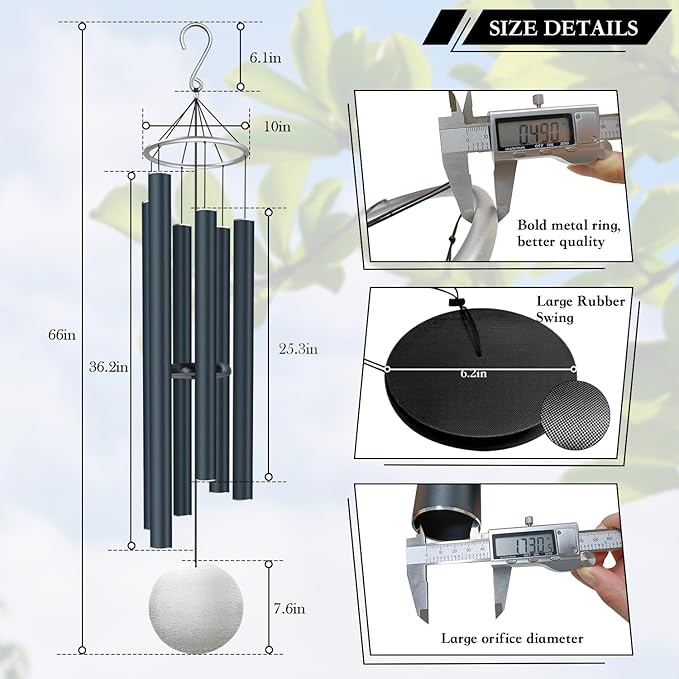ASTARIN Extra Large Wind Chimes Outdoor Deep Tone,66 Inch Wind Chimes for Outside with 6 Tubes Tuned Relaxing Melody,Memorial Wind Chimes Large for Mom,Garden Decor,Black-Ruum Studio Home