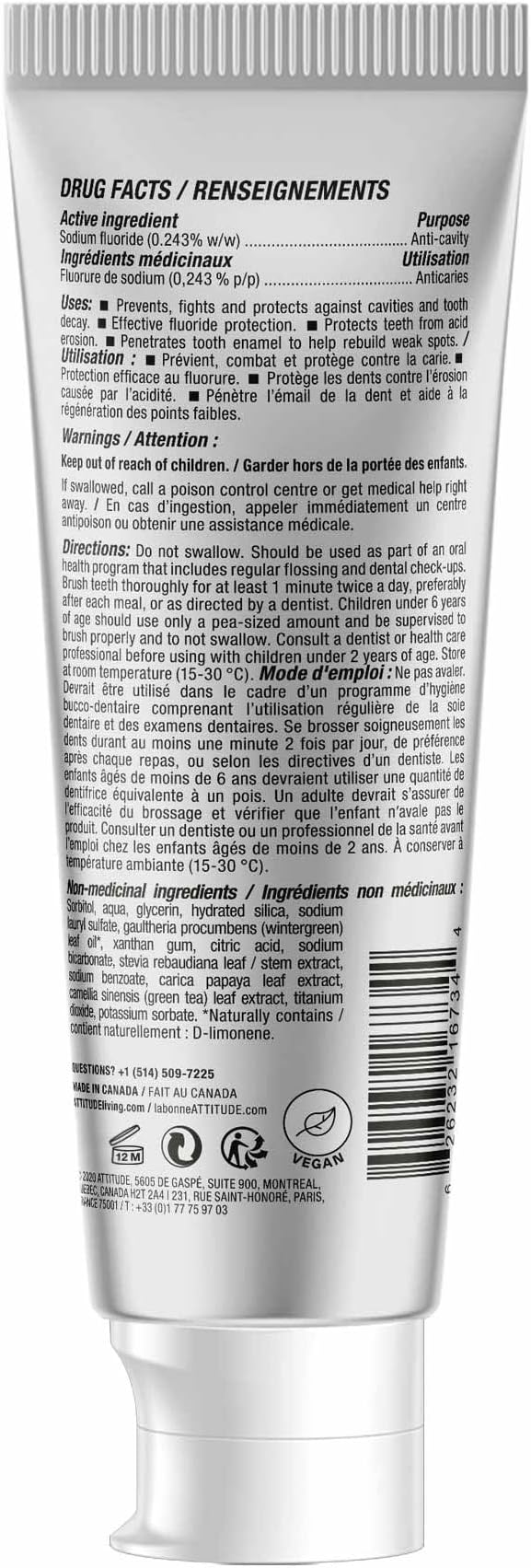 ATTITUDE Enamel Repair Toothpaste with Fluoride, Spearmint Flavor, Vegan & Cruelty-Free, Sugar-Free, Plant & Mineral-Based Ingredients, Clean Oral Care, 4.2 Oz-Ruum Studio Home