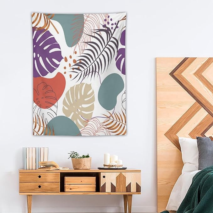 ICMOLYYENLO Tropical Green Leaves Tapestry, Exotic Leaves Beautiful Bedroom Wall Hanging, Floral Poster Blanket for Bedroom Living Room Dormitory Apartment 60x60 Inch-Ruum Studio Home
