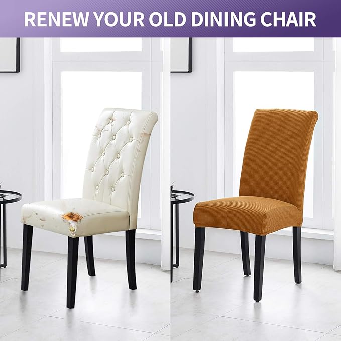 Joccun Chair Covers for Dining Room Set of 6,Dining Chair Slipcovers Stretch Dining Room Chair Covers Seat Protector,Washable Parsons Chair Cover for Home,Hotel,Banquet(Gold,6 Pack)-Ruum Studio Home