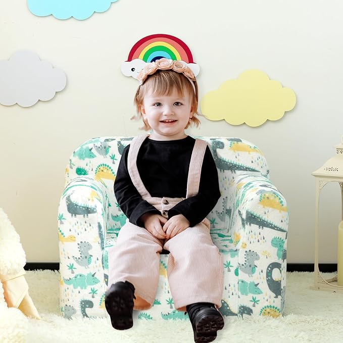 ALIMORDEN Kids Ultra-Soft Snuggle Foam Filled Chair, Single Cuddly Sofa for Boys and Girls, Dinosaur-Ruum Studio Home