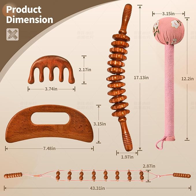 Wood Therapy Massage Tools 5-in-1 Lymphatic Drainage Massager for Muscle Pain Relief Maderoterapia Kit, Anti-Cellulite, Body Shaping&Contouring (set1)-Ruum Studio Home