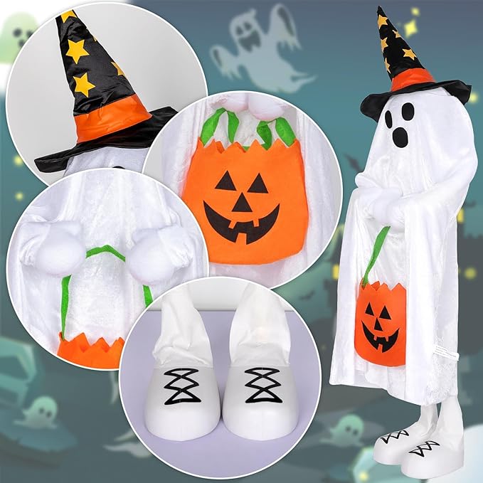 Halloween Decorations Ghost Decor Light-Up Color-Changing Spooky Ghost Porch Decorations Trick or Treater with Candy Pocket, Ghost Halloween Decor for Yard Lawn Home Indoor Outdoor 1PACK 38" H-Ruum Studio Home