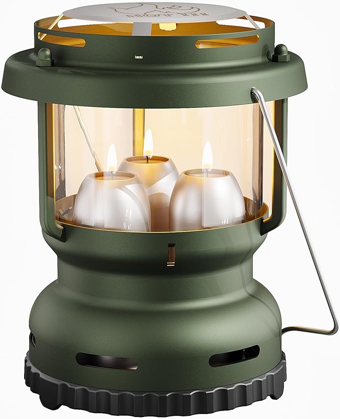 3-Wick Emergency Candle Lantern for Power Outages [18H+ Burning Time] Vintage Decorative Candle Lantern for Real Candles, Outdoor Portable Camping Survival Lighting [7.1"*5.7" - Forest Green]-Ruum Studio Home
