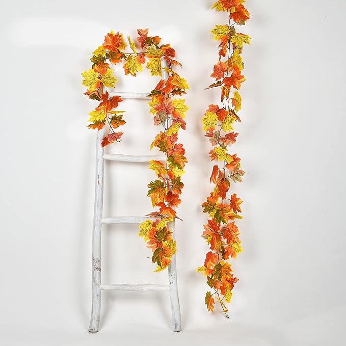 DearHouse 2 Pack Fall Garland Maple Leaf, 5.9Ft/Piece Hanging Vine Garland Artificial Autumn Foliage Garland Thanksgiving Decor for Home Wedding Fireplace Party Christmas (Light Green)-Ruum Studio Home
