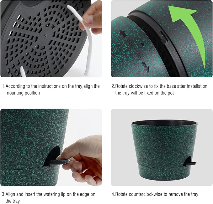 Self Watering Pots for Indoor Plants,12 inch Planters with Drainage Holes Plastic Flower Pots with Deep Reservoir, Black with Green Speckles-Ruum Studio Home