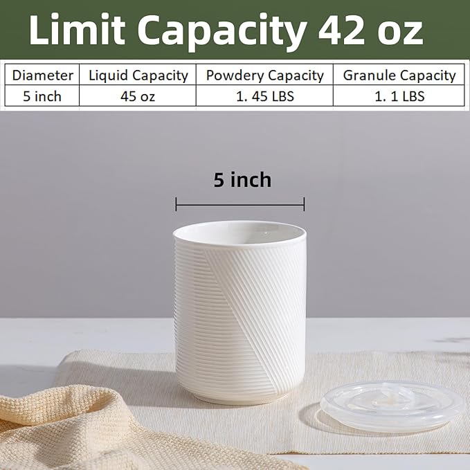 Food Storage Containers with Airtight Lids: Ceramic Canister Sets for Kitchen Countertop - Porcelain Jar for Coffee Tea Flour Sugar Rice Cookies Candy - White (42 oz)-Ruum Studio Home