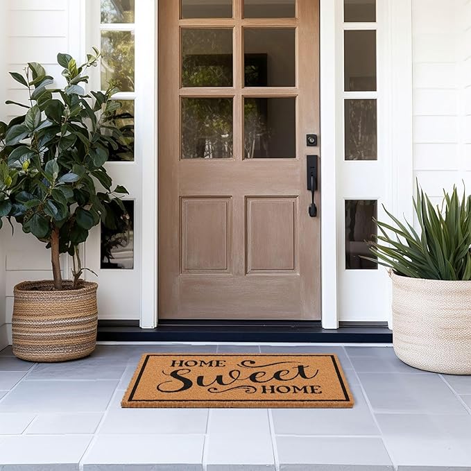Barnyard Designs Natural Coco Coir Heavy Duty Backing Doormat - Large Cute Non-Slip Front Door Welcome Mat for Outside Entrance or Porch Entry, Brown (17x30, Home Sweet Home)-Ruum Studio Home