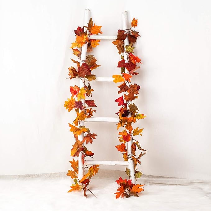 Lvydec 2 Pack Fall Maple Garland - 5.9ft/Piece Artificial Fall Foliage Garland Colorful Autumn Decor for Home Wedding Party (Mixed Color)-Ruum Studio Home