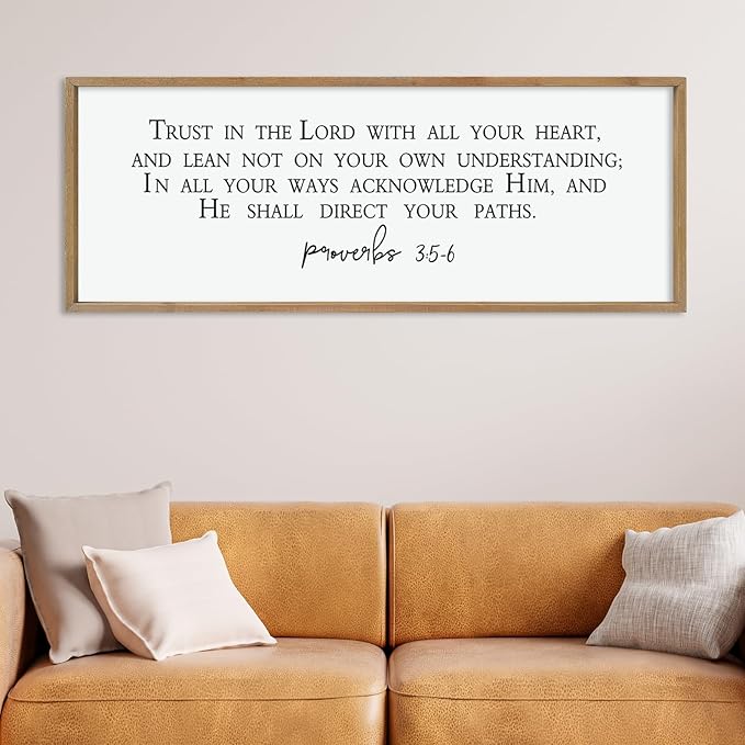 LuZhiQiang Trust in the Lord With All Thine Heart Wall Decor Art 40"×15" Bible Verse Proverbs 3:5-6 Sign Scripture Christian Large Wood Framed Hanging (Wood)-Ruum Studio Home