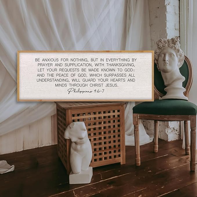 LuZhiQiang Be Anxious for Nothing Wall Decor 40"×15" Philippians 4:6-7 Bible Verse Sign Large Christian Scripture Wood Framed Hanging Decor (Wood)-Ruum Studio Home