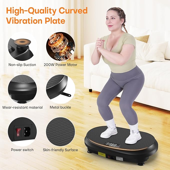 Curved Vibration Plate Exercise Machine, Vibrating Plate 400 lbs Capacity with 9 Auto Modes and 120 Adjustable Speeds, Large LED Display, Touch and Remote Control, Vibration Platform for Home-Ruum Studio Home