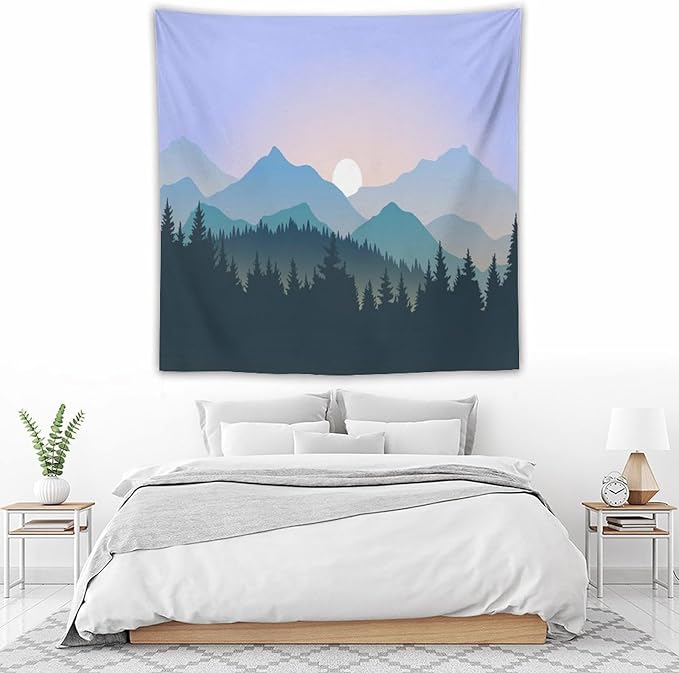 HZOHNAGO Mountain Tapestry Forest Mountain Sunrise Pattern Printed Wall Tapestry Wall Hanging for Bedroom Living Room Dorm 60" W x 60" H-Ruum Studio Home