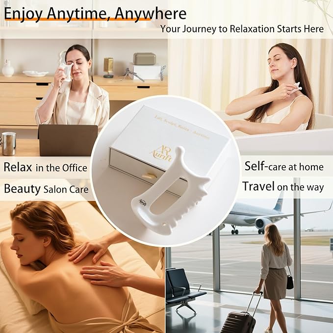 6-in-1 Ceramic Gua Sha Tool for Face & Body - Manual Facial Massage for Lymphatic Drainage, Jaw Lifting, Puffiness Care, Neck Massage for Stress Relief at Home, Self Care Gift for Mum Wife White-Ruum Studio Home