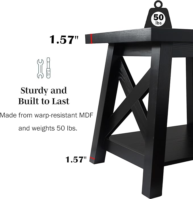 Black End Table, 2-Tier End Tables Living Room, Wood Side Table, Modern Side Table-Ruum Studio Home