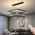 Modern LED Square Chandelier, 3 Ring Dimmable for Living, Dining, Bedroom & Foyer - High Ceiling Hanging LED Pendant Light Fixture (Black)-Ruum Studio Home