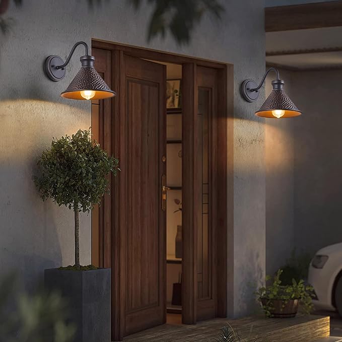 Gooseneck Outdoor Wall Light Fixtures, 2-Pack Farmhouse Barn Lights for Porch, Industrial Oil-Rubbed Bronze Exterior Wall Sconce for Garage, Patio, E26 Base Anti-Rust, Bulb not Included-Ruum Studio Home
