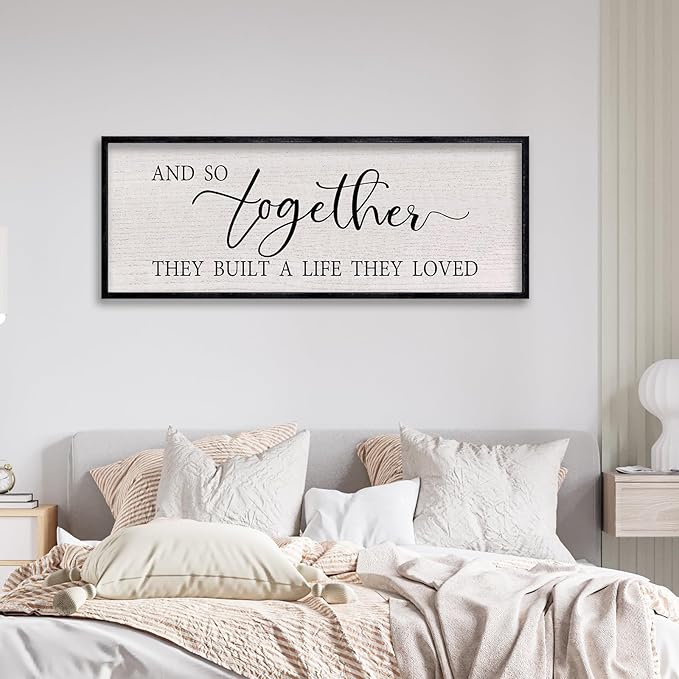LuZhiQiang And So Together They Built A Life They Loved Sign Wall Decor 40"x15" Large Wood Framed Above Over Bed For Master Bedroom Hanging Wall Art (Black)-Ruum Studio Home
