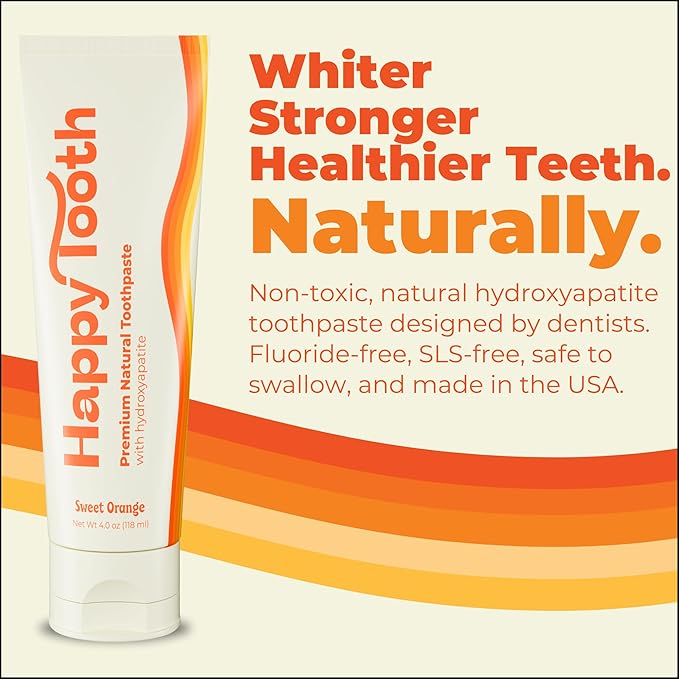 Happy Tooth Hydroxyapatite Toothpaste, Fluoride Free, Natural Whitening for Kids, Toddlers and Adults, SLS Free, Enamel Safe, Dentist Formulated with Clean Ingredients, Sweet Orange Flavor, 3.4oz-Ruum Studio Home