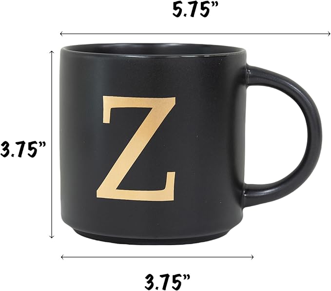COLLECTIVE HOME - Monogram Ceramic Mugs, 15 oz Golden Initial Black Coffee Cups, Elegant Alphabet Tea Mugs, Elegant Personalized Mug with Gift Box, Unique Mug with Double Side Capital Lette (Z)-Ruum Studio Home